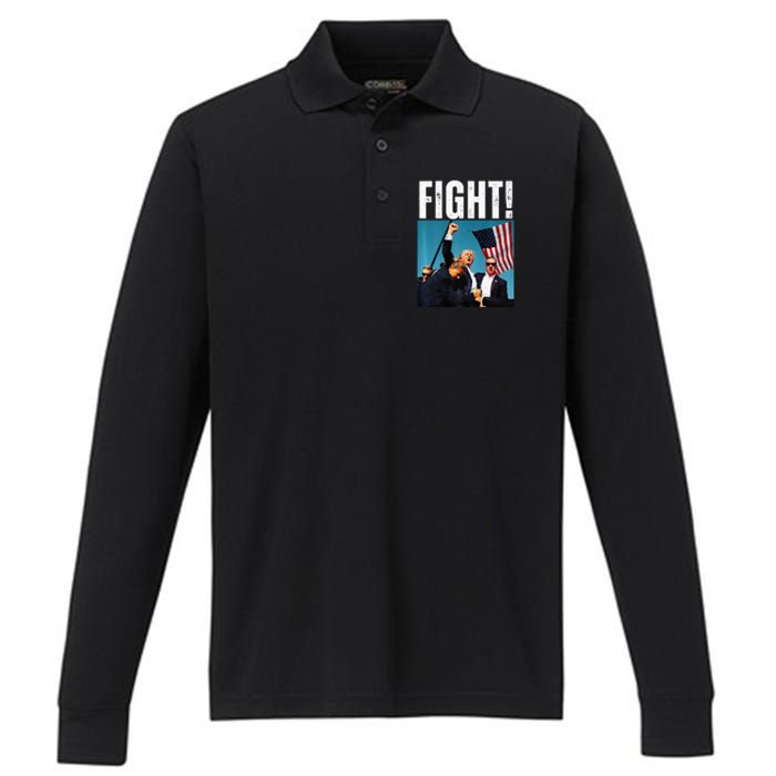 Donald Trump Fight Fist 2024 Premium Performance Long Sleeve Polo