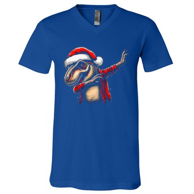 Dabbing Trex Funny Christmas Dab Dance Funny Christmas Cute Gift V-Neck T-Shirt