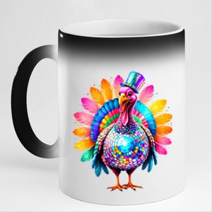 Disco Turkey Funny Thanksgiving Food Leftovers Humor Cute Gift 11oz Black Color Changing Mug