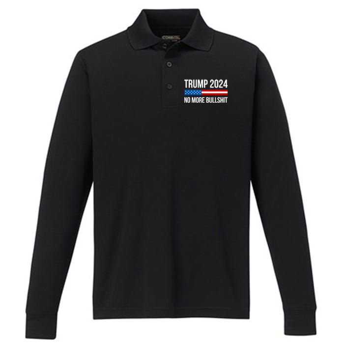 Donald Trump For President 2024 No More Bullshit Performance Long Sleeve Polo