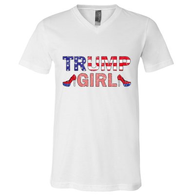 Donald Trump Girl 2020 Republican Patriot High Heel V-Neck T-Shirt