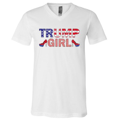 Donald Trump Girl 2020 Republican Patriot High Heel V-Neck T-Shirt