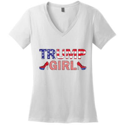 Donald Trump Girl 2020 Republican Patriot High Heel Women's V-Neck T-Shirt