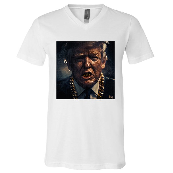 Donald Trump Gold Grillz V-Neck T-Shirt