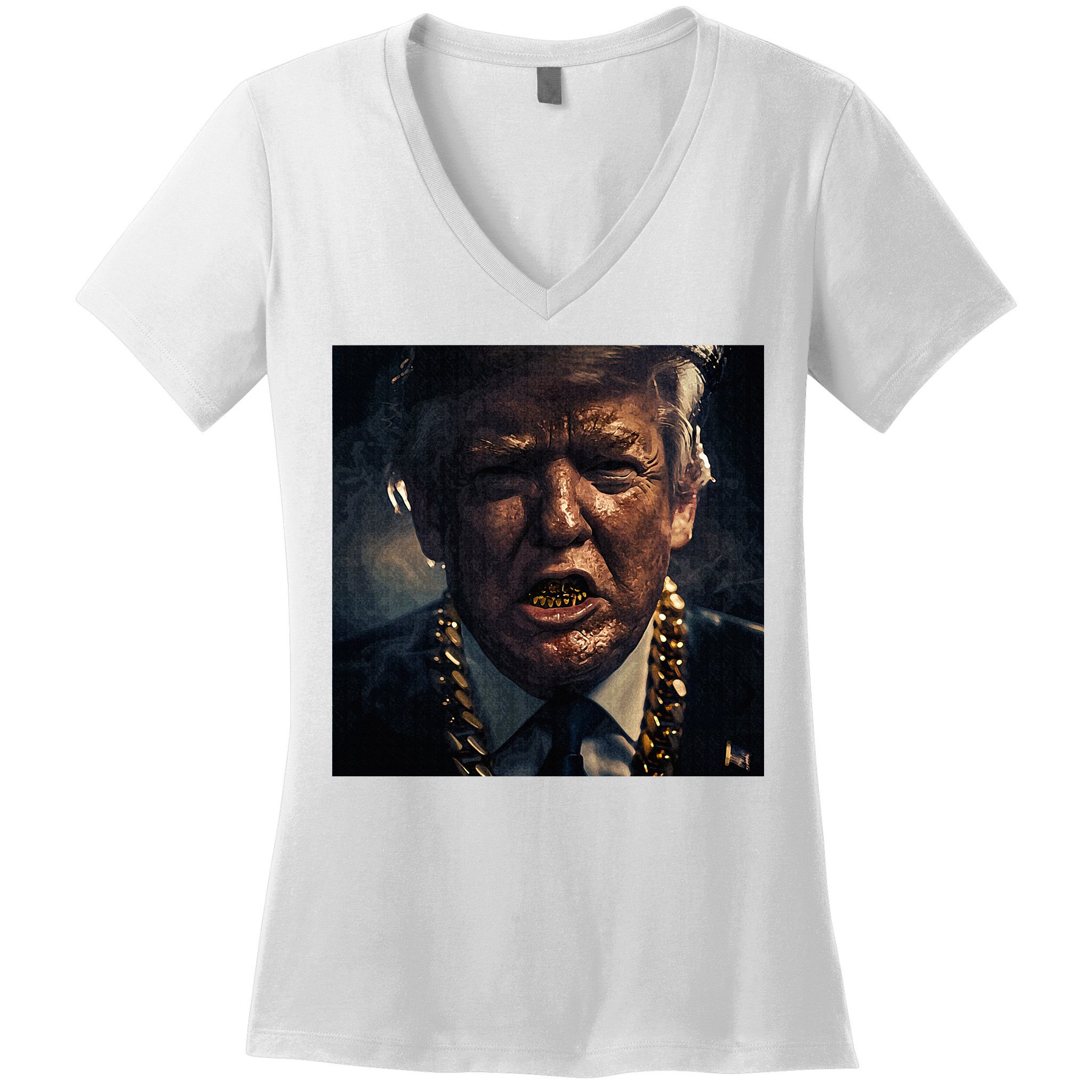 Donald Trump Gold Grillz Women's V-Neck T-Shirt