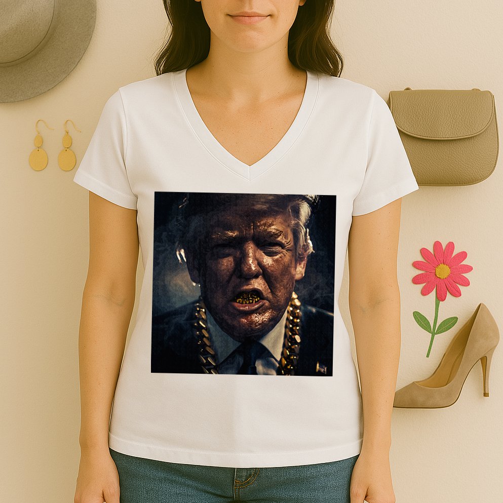 Donald Trump Gold Grillz Women's V-Neck T-Shirt