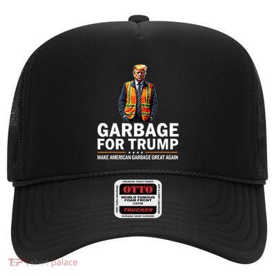 Donald Trump Garbage Orange Reflective Safety Vest High Crown Mesh Back Trucker Hat