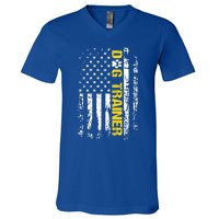 Dog Trainer Gift American Flag Patriotic Dog Trainer Gift V-Neck T-Shirt