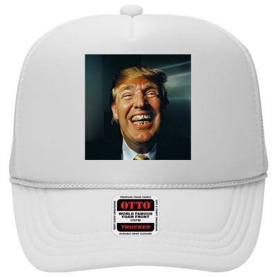 Donald Trump Grillz Teeth High Crown Mesh Back Trucker Hat