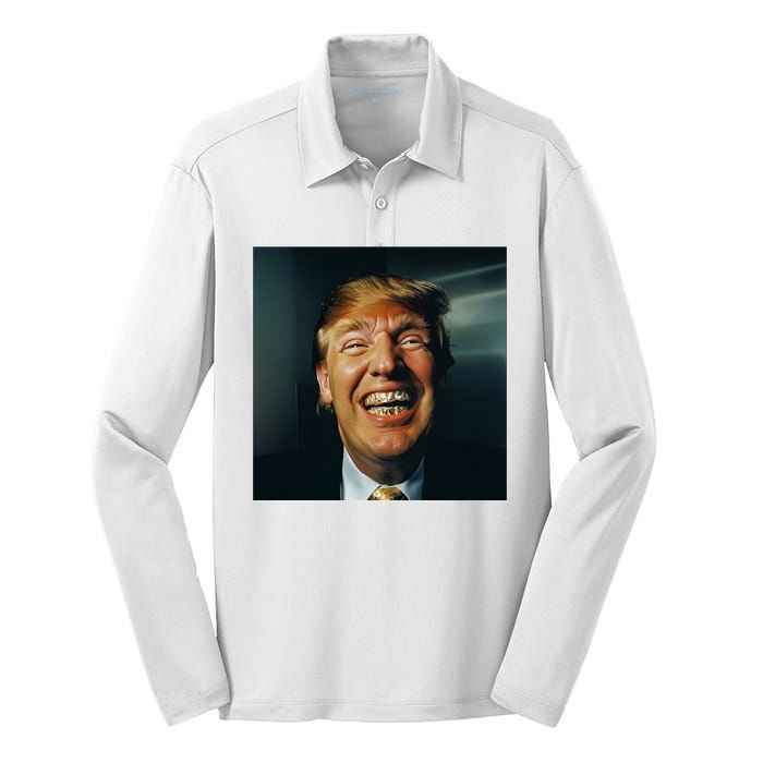 Donald Trump Grillz Teeth Silk Touch Performance Long Sleeve Polo