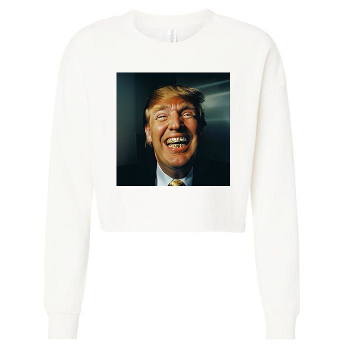 Donald Trump Grillz Teeth Cropped Pullover Crew