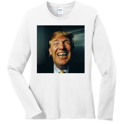 Donald Trump Grillz Teeth Ladies Long Sleeve Shirt