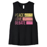 Debate Team Gifts Peace Love Debate Vintage Funny Debate Women's Racerback Cropped Tank