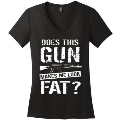 Does This Gun Make Me Look Fat  Funny Gun Nut Joke Sayings  Women's V-Neck T-Shirt