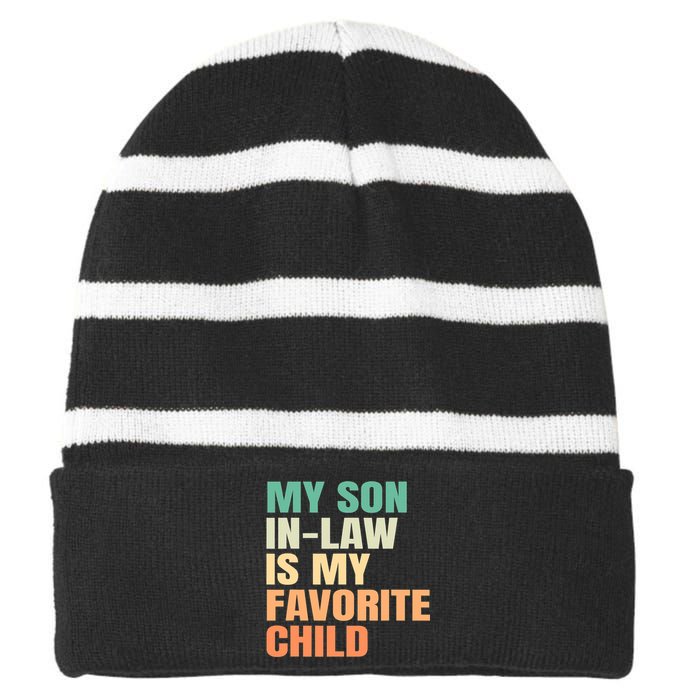 retro My Son In Law Is My Favorite Child Striped Beanie with Solid Band