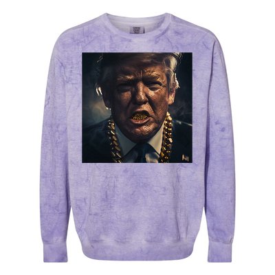 Donald Trump Gold Grillz Colorblast Crewneck Sweatshirt