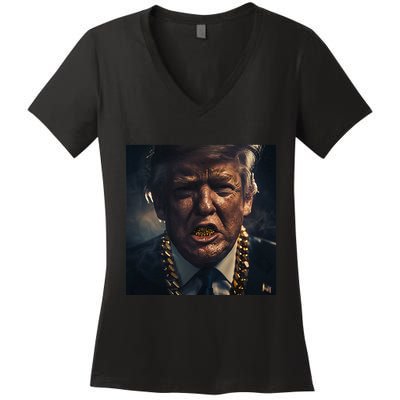 Donald Trump Gold Grillz Women's V-Neck T-Shirt