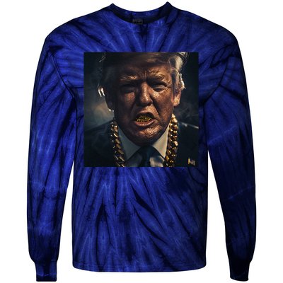 Donald Trump Gold Grillz Tie-Dye Long Sleeve Shirt