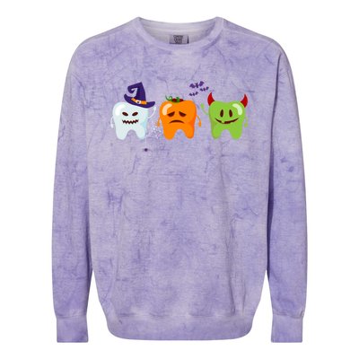 Dentist Teeth Ghost Pumpkin Witch Cute Dental Halloween Gift Colorblast Crewneck Sweatshirt