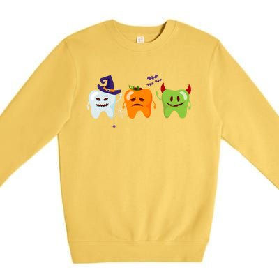 Dentist Teeth Ghost Pumpkin Witch Cute Dental Halloween Gift Premium Crewneck Sweatshirt