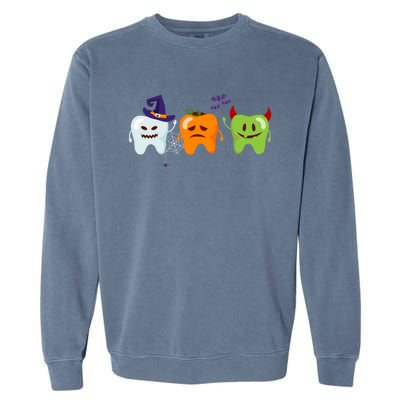 Dentist Teeth Ghost Pumpkin Witch Cute Dental Halloween Gift Garment-Dyed Sweatshirt