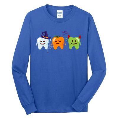 Dentist Teeth Ghost Pumpkin Witch Cute Dental Halloween Gift Tall Long Sleeve T-Shirt