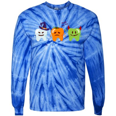 Dentist Teeth Ghost Pumpkin Witch Cute Dental Halloween Gift Tie-Dye Long Sleeve Shirt