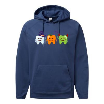 Dentist Teeth Ghost Pumpkin Witch Cute Dental Halloween Gift Performance Fleece Hoodie