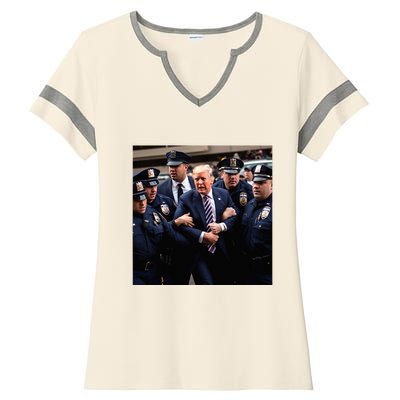 Donald Trump Getting Arrested Meme Ladies Halftime Notch Neck Tee