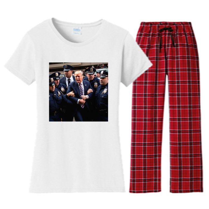 Donald Trump Getting Arrested Meme Women's Flannel Pajama Set