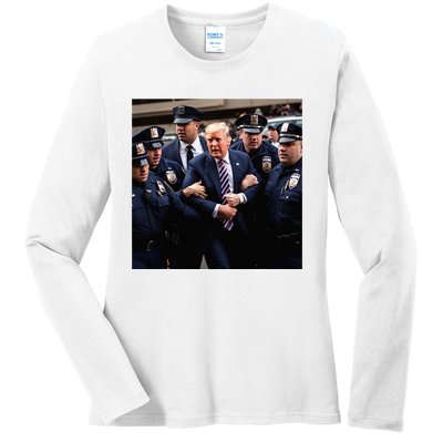 Donald Trump Getting Arrested Meme Ladies Long Sleeve Shirt