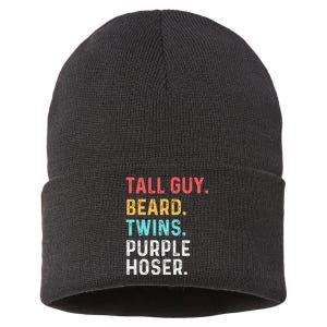 dude tall guy beard twins purple hoser Sustainable Knit Beanie