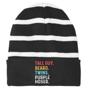 dude tall guy beard twins purple hoser Striped Beanie with Solid Band