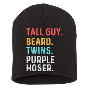 dude tall guy beard twins purple hoser Short Acrylic Beanie