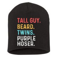 dude tall guy beard twins purple hoser Short Acrylic Beanie