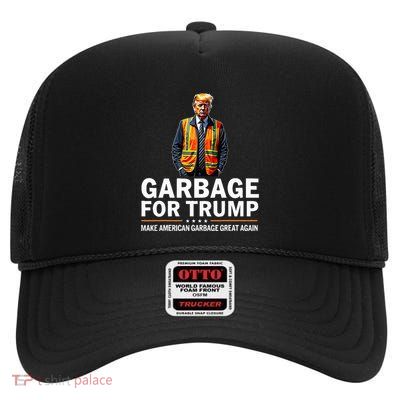 Donald Trump Garbage Orange Reflective Safety Vest High Crown Mesh Back Trucker Hat