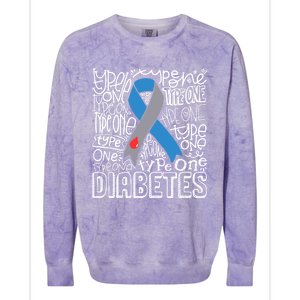 Diabetes Typography Grey Blue Ribbon Diabetes Awareness Funny Gift Colorblast Crewneck Sweatshirt