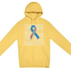 Diabetes Typography Grey Blue Ribbon Diabetes Awareness Funny Gift Premium Pullover Hoodie