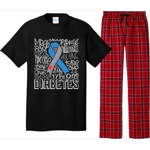 Diabetes Typography Grey Blue Ribbon Diabetes Awareness Funny Gift Pajama Set