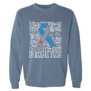 Diabetes Typography Grey Blue Ribbon Diabetes Awareness Funny Gift Garment-Dyed Sweatshirt