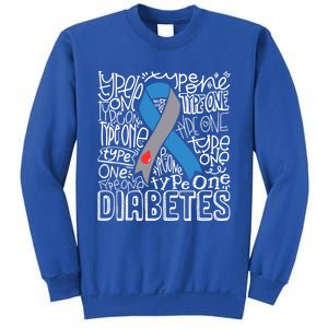 Diabetes Typography Grey Blue Ribbon Diabetes Awareness Funny Gift Sweatshirt