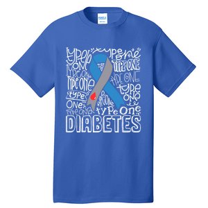 Diabetes Typography Grey Blue Ribbon Diabetes Awareness Funny Gift Tall T-Shirt