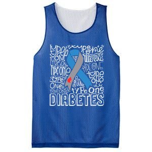 Diabetes Typography Grey Blue Ribbon Diabetes Awareness Funny Gift Mesh Reversible Basketball Jersey Tank