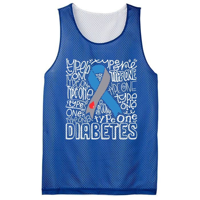 Diabetes Typography Grey Blue Ribbon Diabetes Awareness Funny Gift Mesh Reversible Basketball Jersey Tank