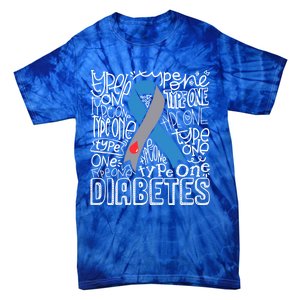 Diabetes Typography Grey Blue Ribbon Diabetes Awareness Funny Gift Tie-Dye T-Shirt