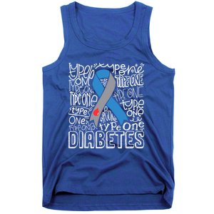 Diabetes Typography Grey Blue Ribbon Diabetes Awareness Funny Gift Tank Top