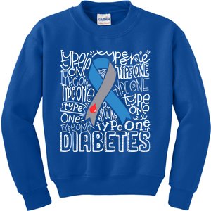 Diabetes Typography Grey Blue Ribbon Diabetes Awareness Funny Gift Kids Sweatshirt