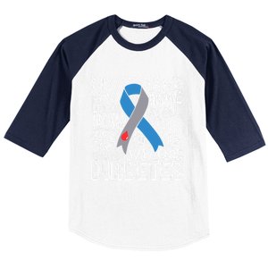 Diabetes Typography Grey Blue Ribbon Diabetes Awareness Funny Gift Baseball Sleeve Shirt