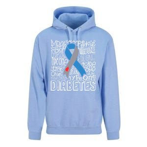 Diabetes Typography Grey Blue Ribbon Diabetes Awareness Funny Gift Unisex Surf Hoodie