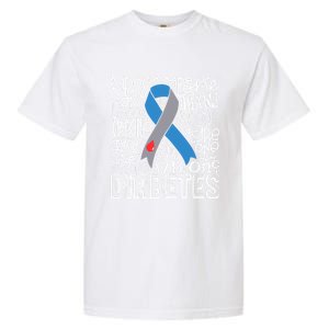 Diabetes Typography Grey Blue Ribbon Diabetes Awareness Funny Gift Garment-Dyed Heavyweight T-Shirt